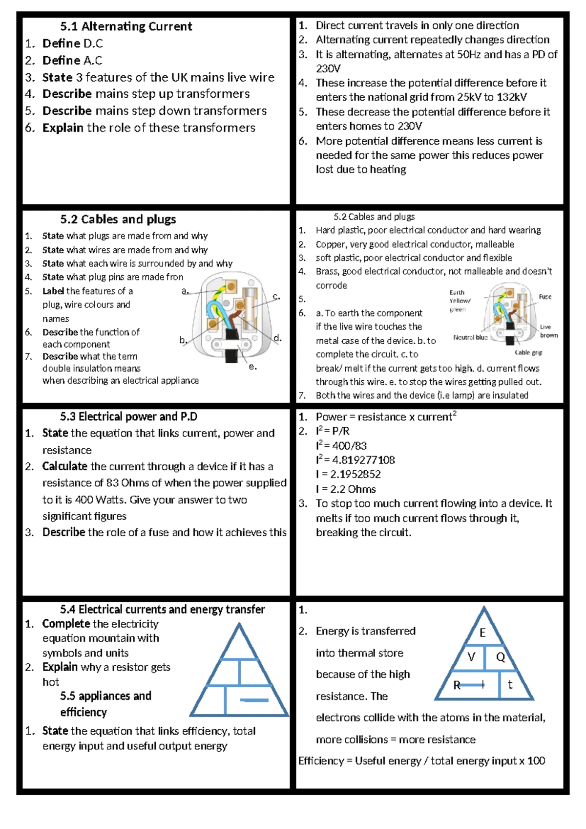 GCSE P4 Revision Cards: Electrical Charges, Current & Resistance - Studocu