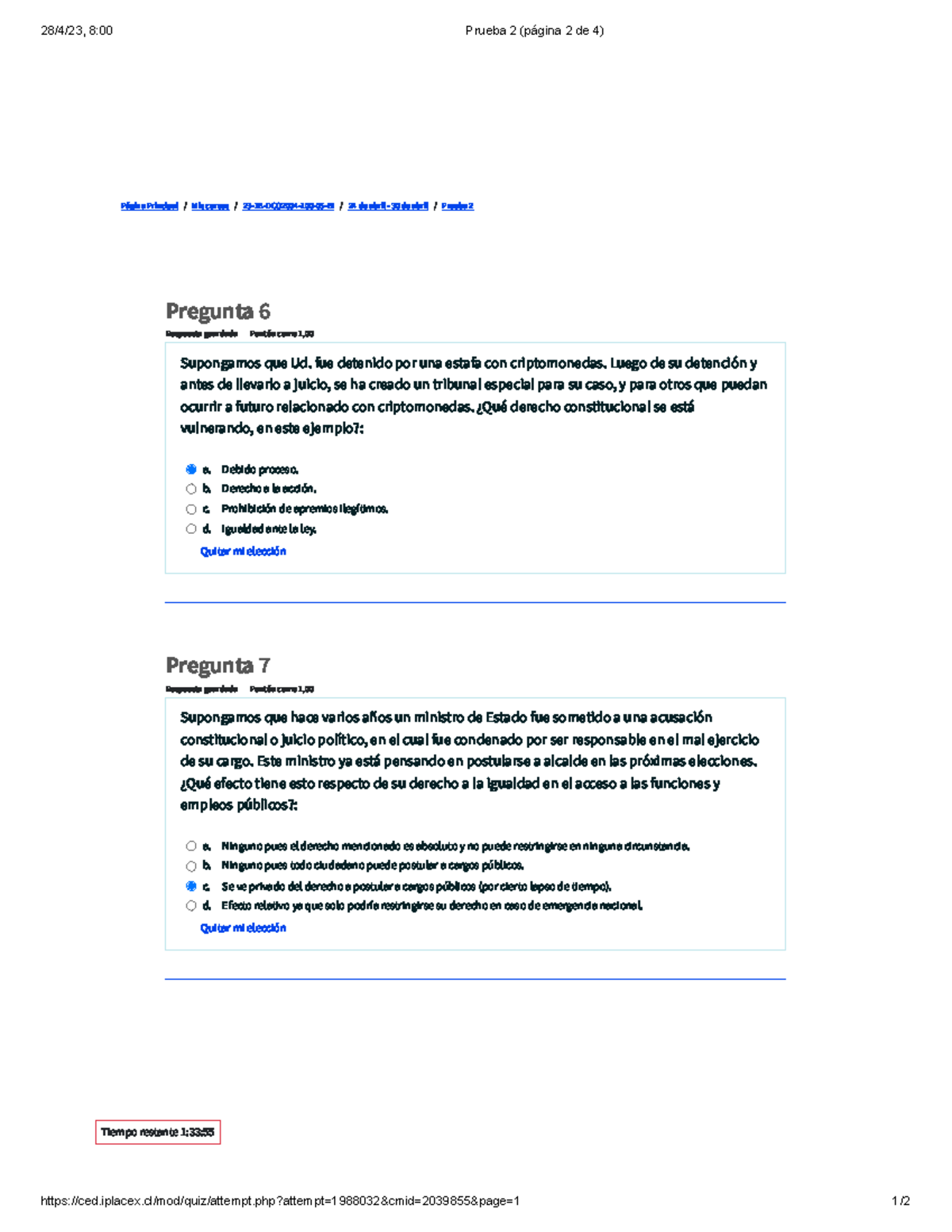 Prueba 2 - Derecho Constitucional 2 (DCO2004) - Detalles y Preguntas ...
