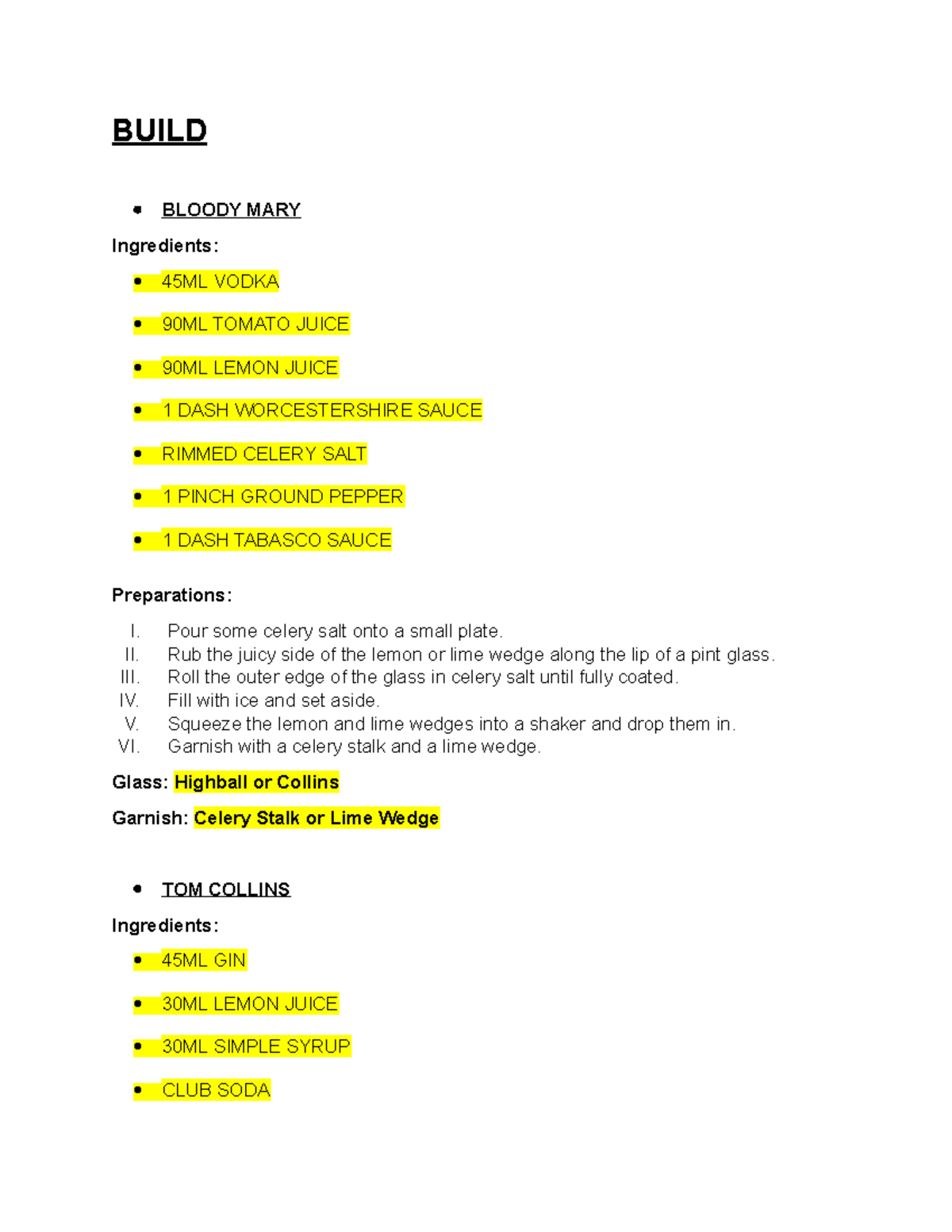 BAR- Easy Cocktail Ingredients and Preparations Guide - Studocu