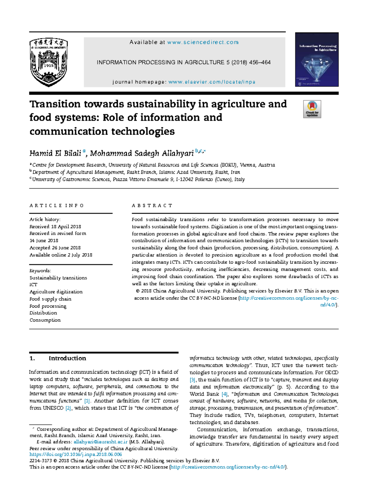 Transitioning to Sustainable Agriculture: The Role of ICTs in Food ...