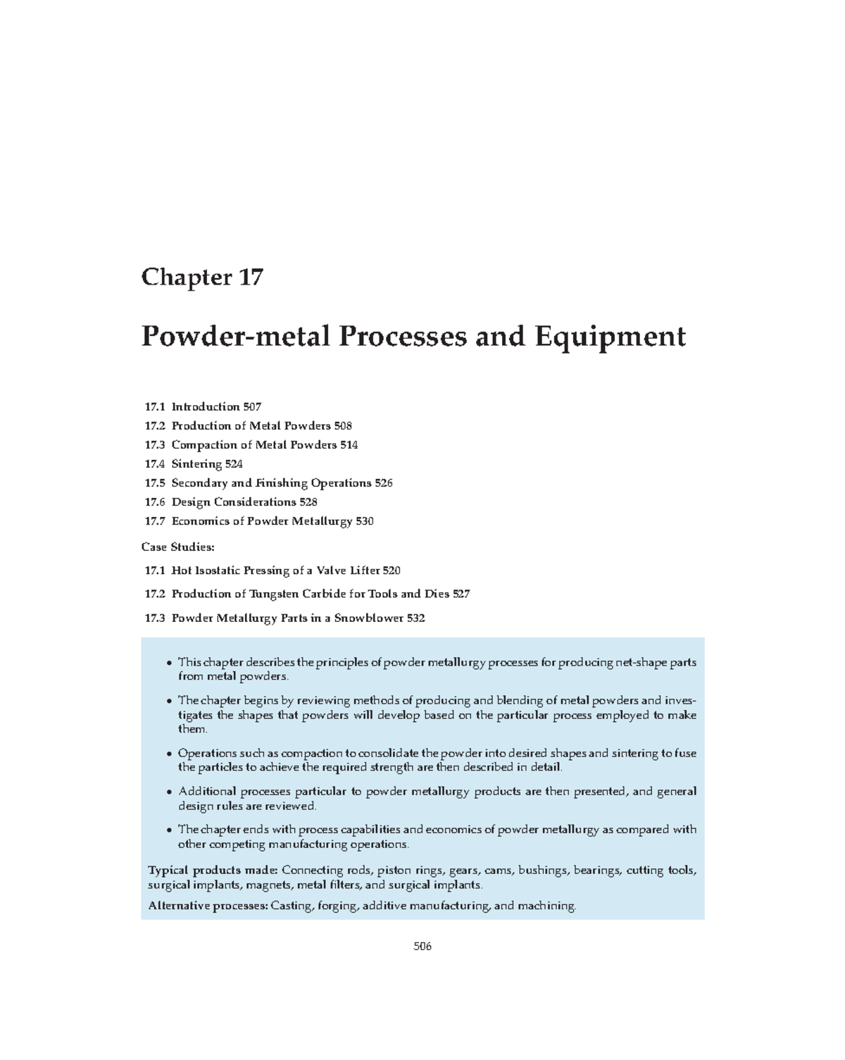 Chapter 17 - Powder Metallurgy Processes and Equipment Overview - Studocu