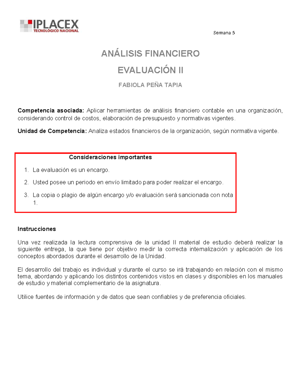 Semana 5: Análisis Financiero y Evaluación II - Fabiola Peña Tapia ...