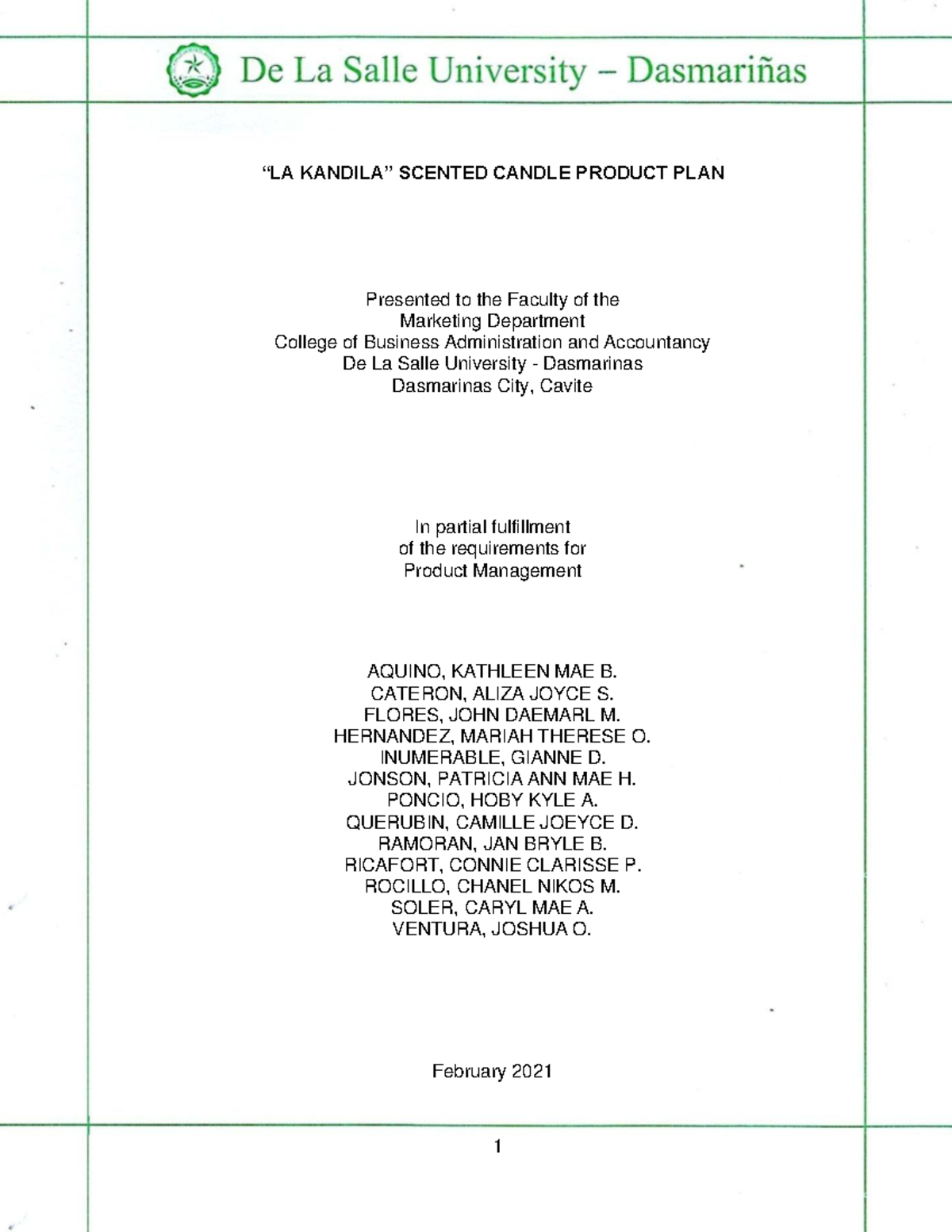 Marketing Plan for "LA KANDILA" Scented Candle Product Launch - Prodman 2021 - Document Preview