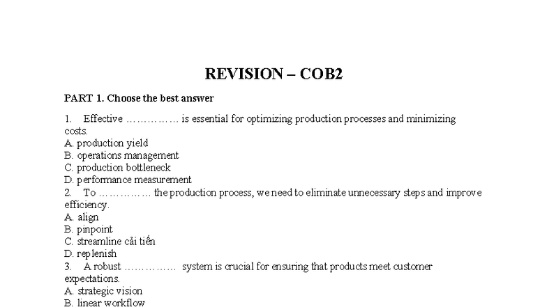 COB2 Revision: Key Concepts and Practice Questions - Studocu