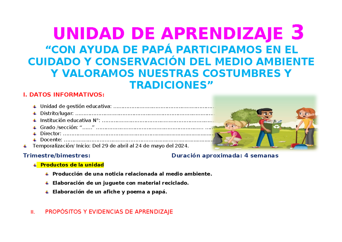 3° Unidad DE Aprendizaje 3 Junio 2024 - UNIDAD DE APRENDIZAJE 3 “CON ...