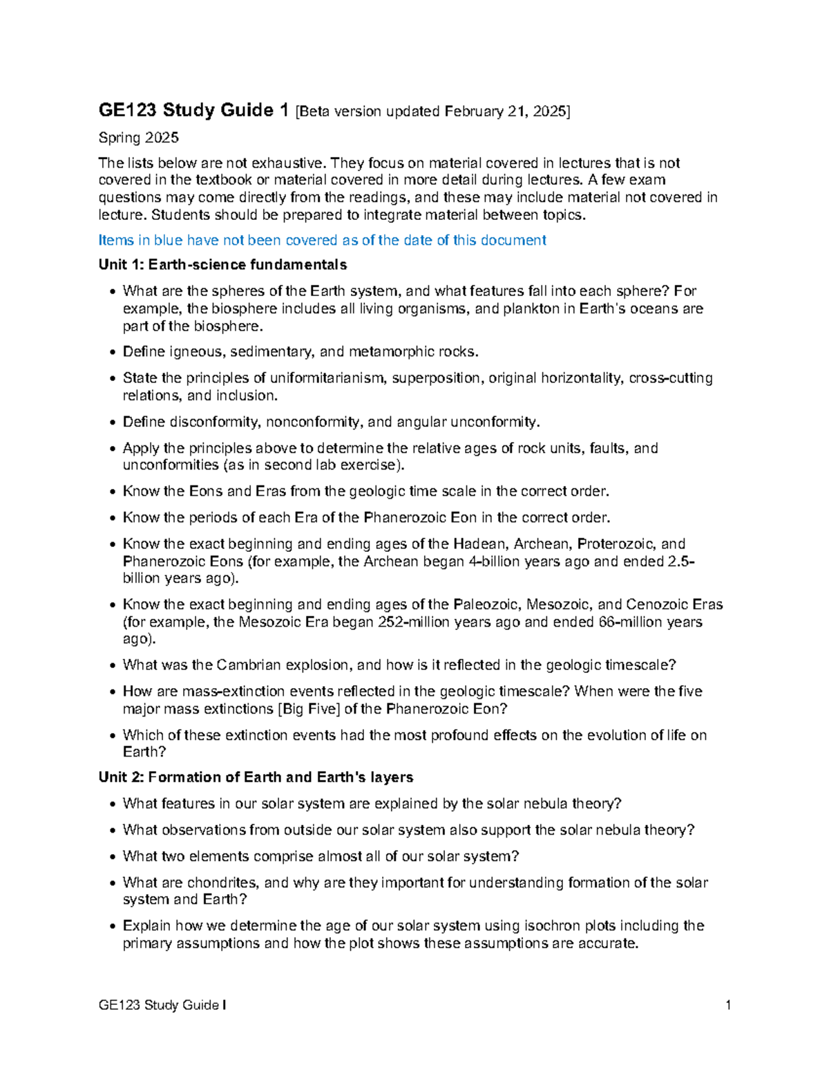 GE123 Study Guide I: Key Concepts for Spring 2025 Exam Preparation ...
