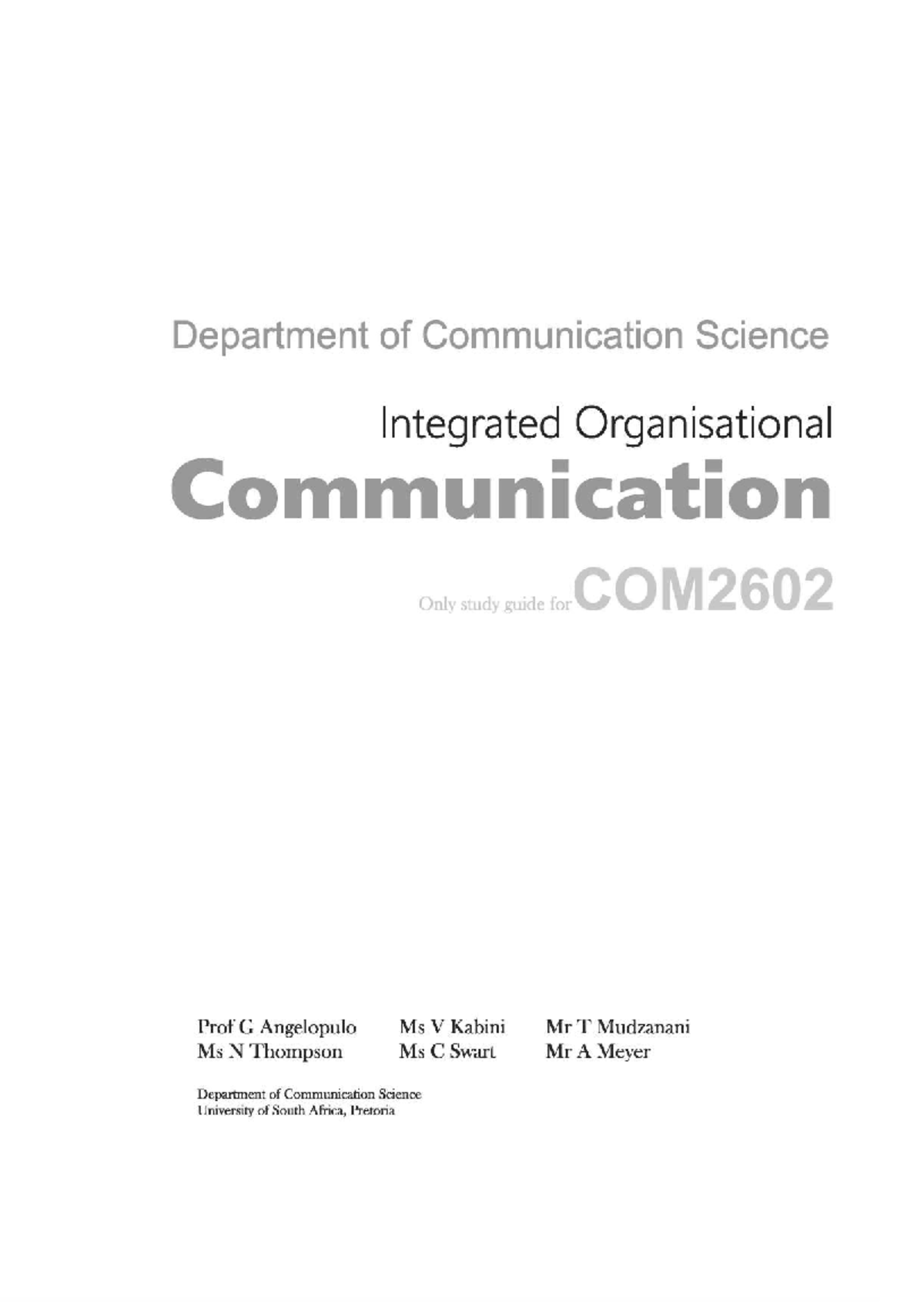 COM2602 Study Guide: Integrated Organisational Communication Overview ...