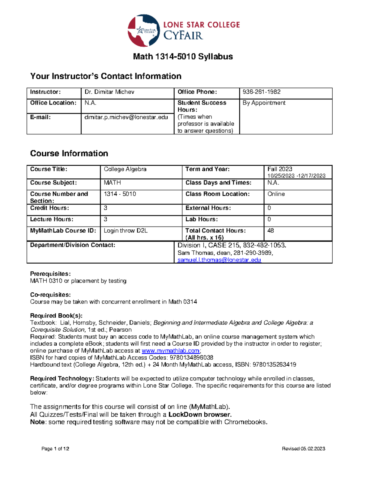 Math 1314-5010 Fall 2023 Comprehensive Course Syllabus - Studocu