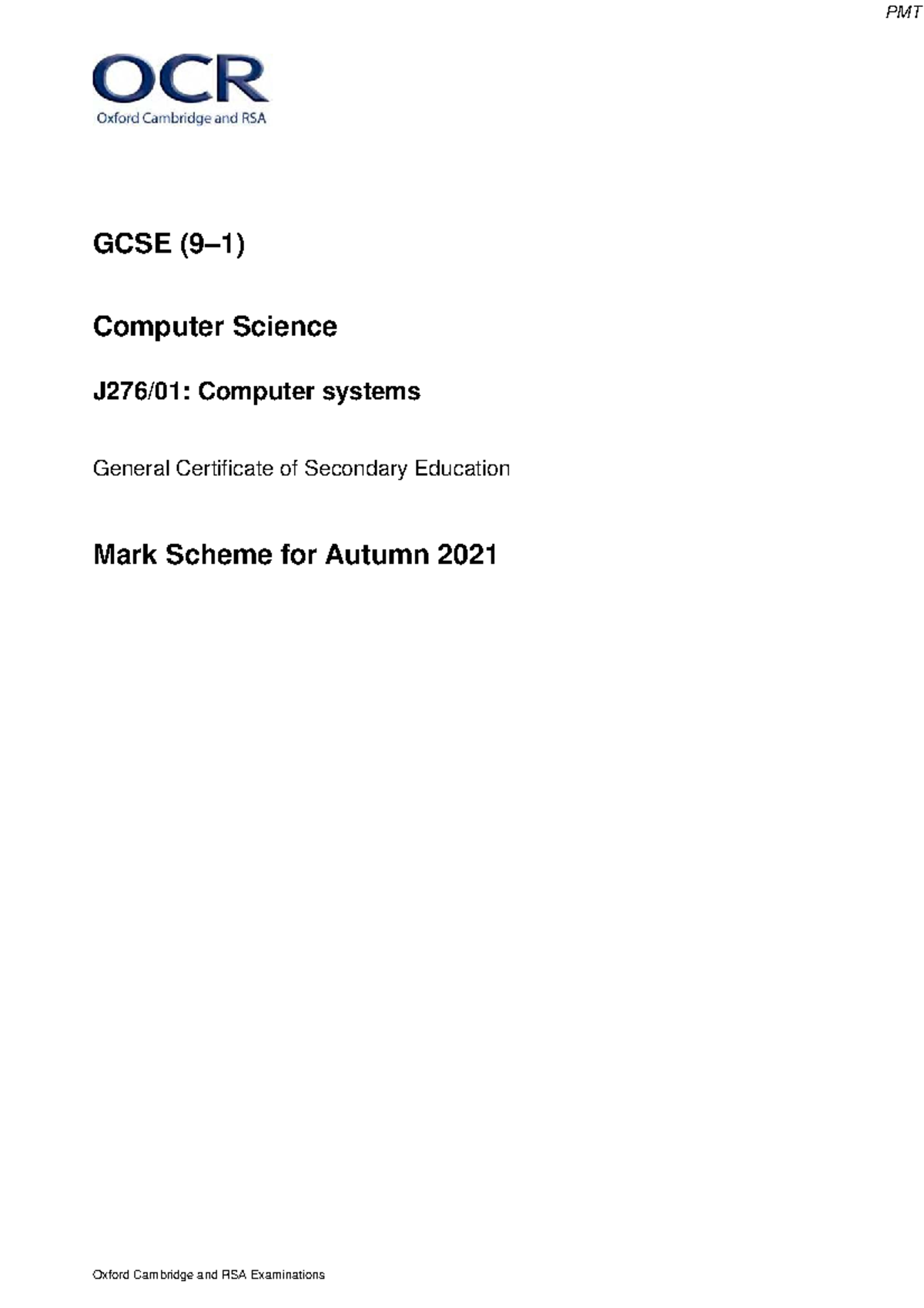 November 2021 Mark Scheme - GCSE Computer Science (OCR) - Studocu
