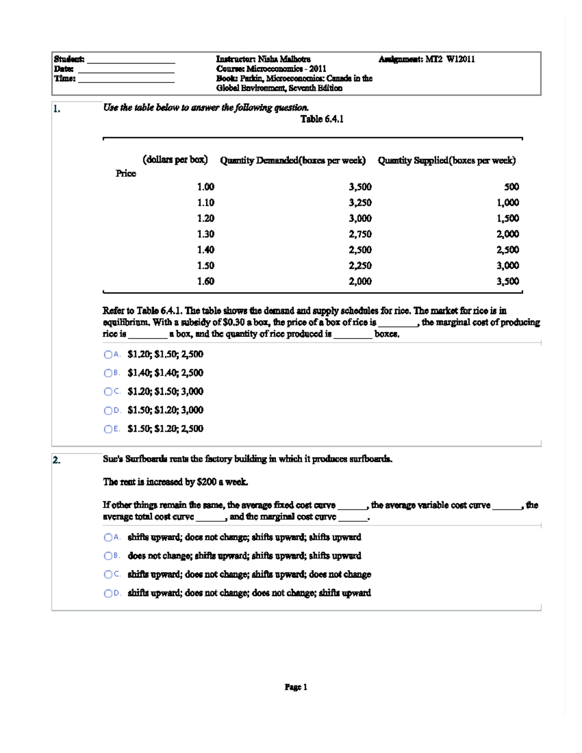 Practice Midterm 2 (MT2) Answers for ECON101 - Studocu