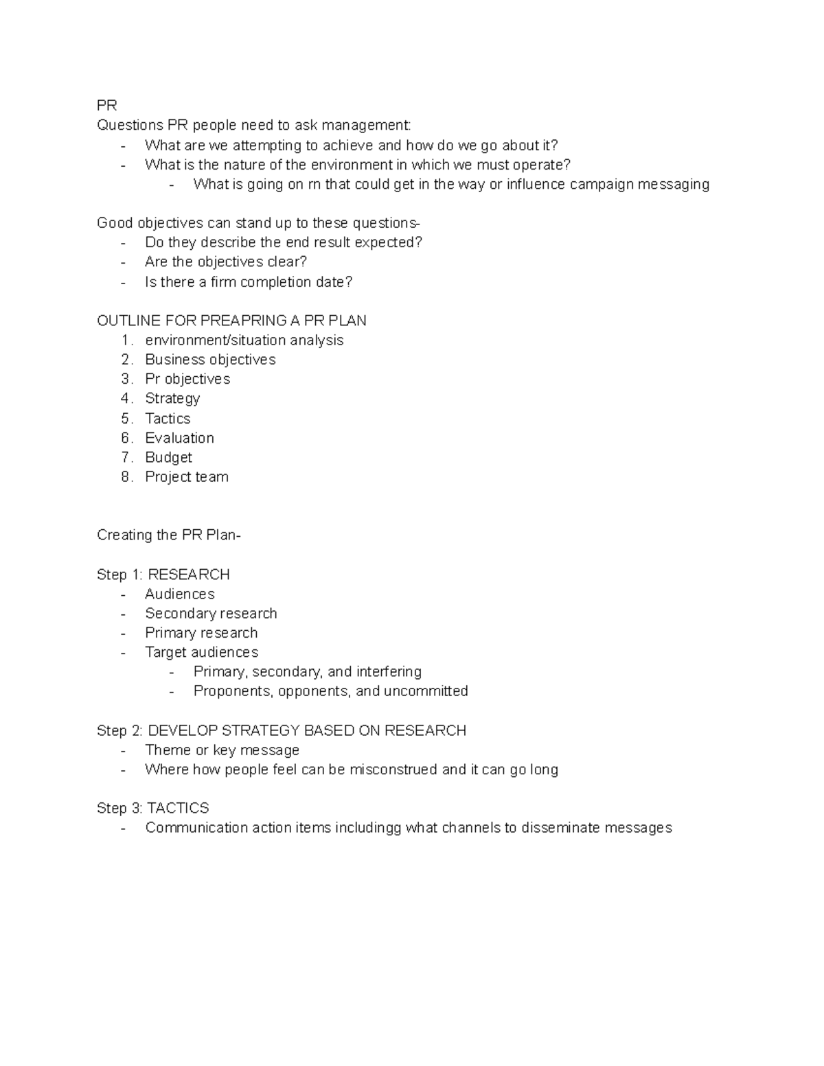 PR 10 17 22 - Lecture Notes from 10/17/22 - PR Questions PR people need ...