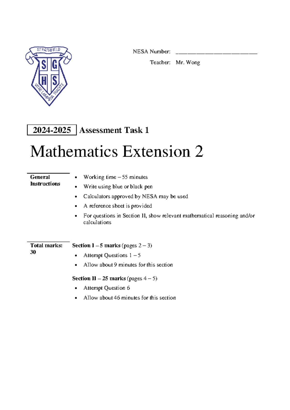 2024 HSC Mathematics Advanced Assessment Task 3 - Homebush Boys High ...