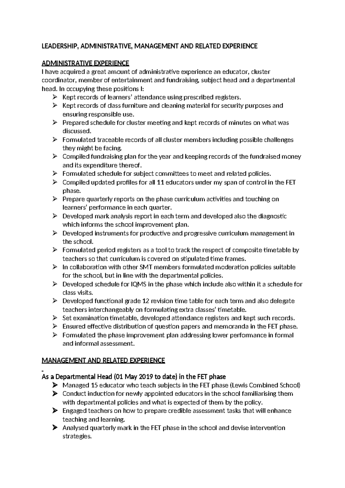 Leadership and Management Experience in Education: A Comprehensive ...