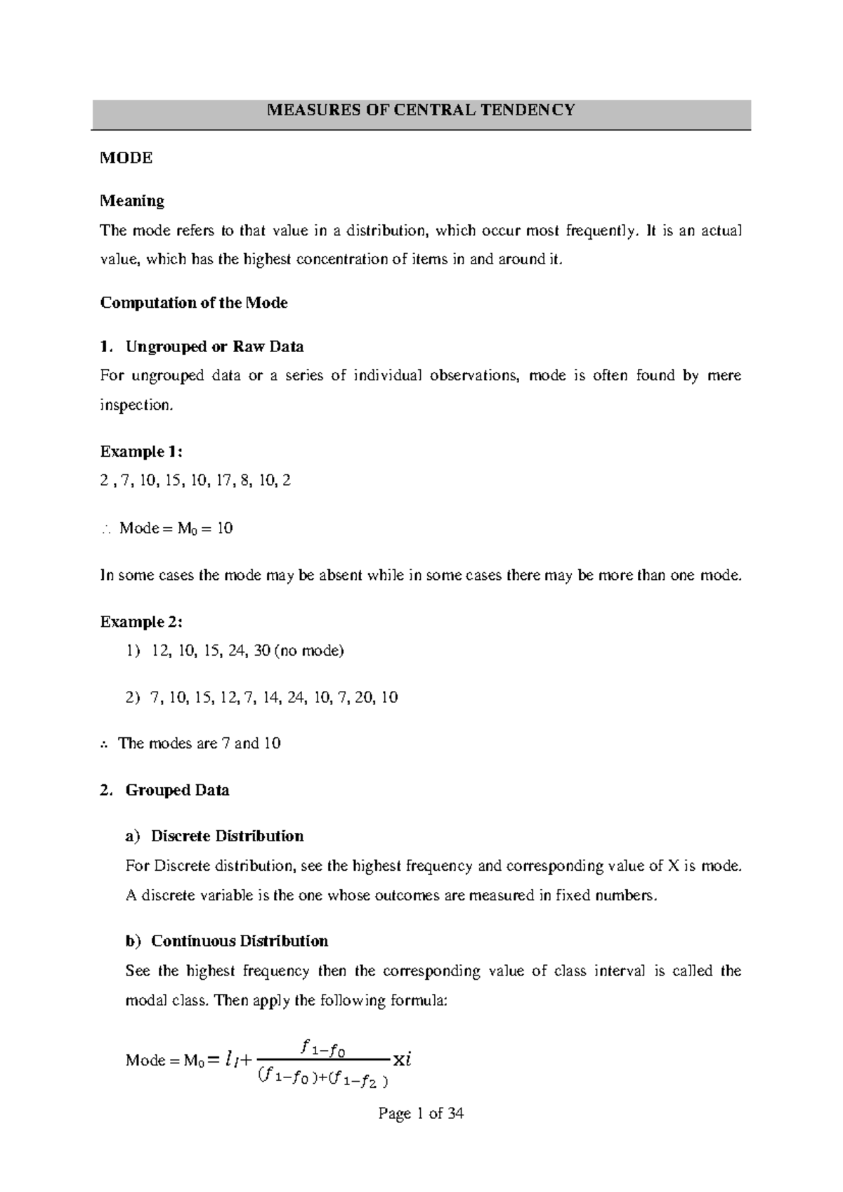 Business Statistics Lecture Notes: Measures of Central Tendency - Studocu