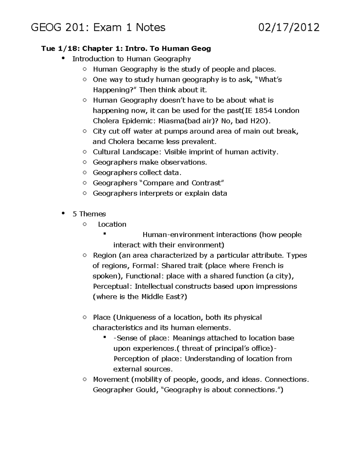 GEOG 201 Exam 1 Study Guide: Intro to Human Geography Concepts - Studocu