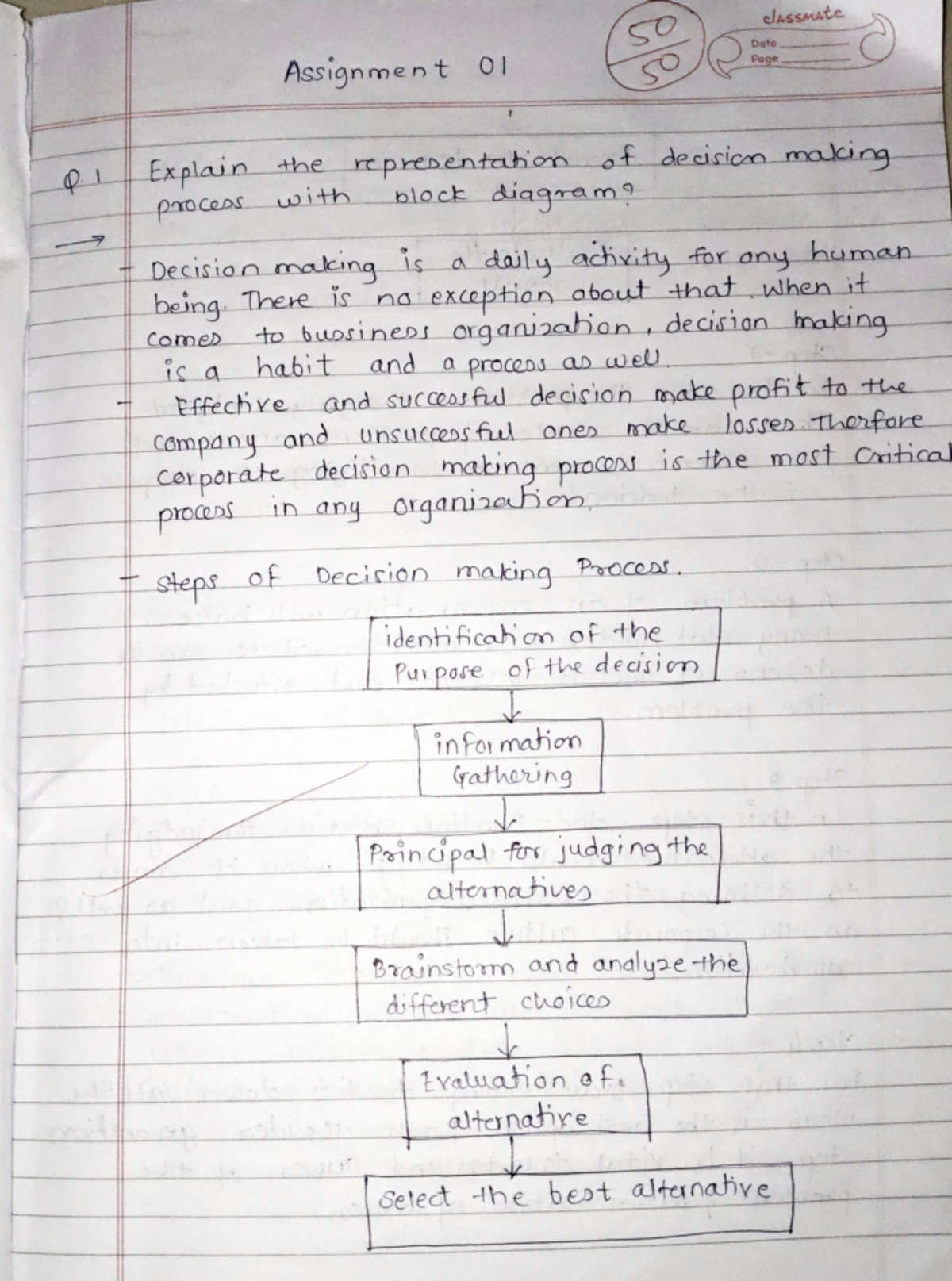 BI 1,2 - Assignments - 50 classmate Date Assignment 01 50 Page Q ...