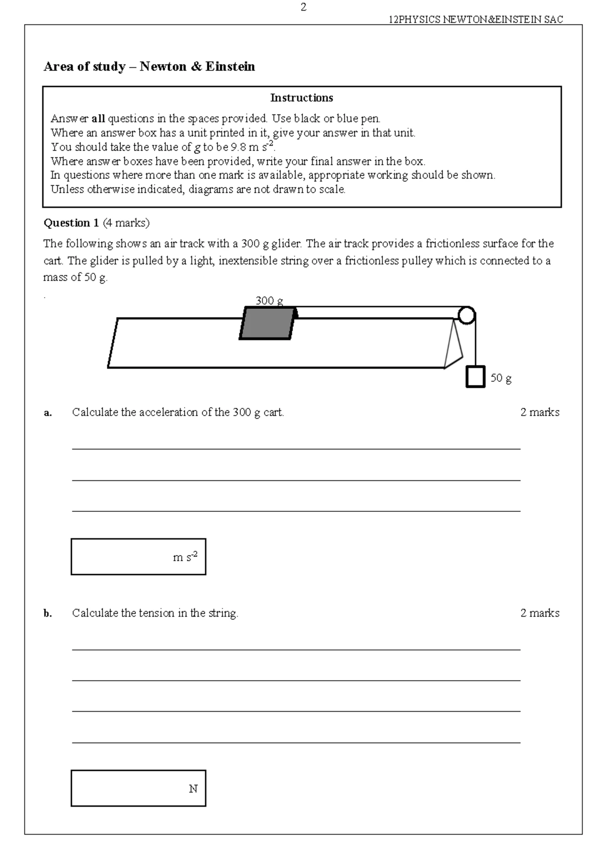 VCE Physics Unit 3/4 Area of Study 1 Motion Practice Test - Year 12 ...