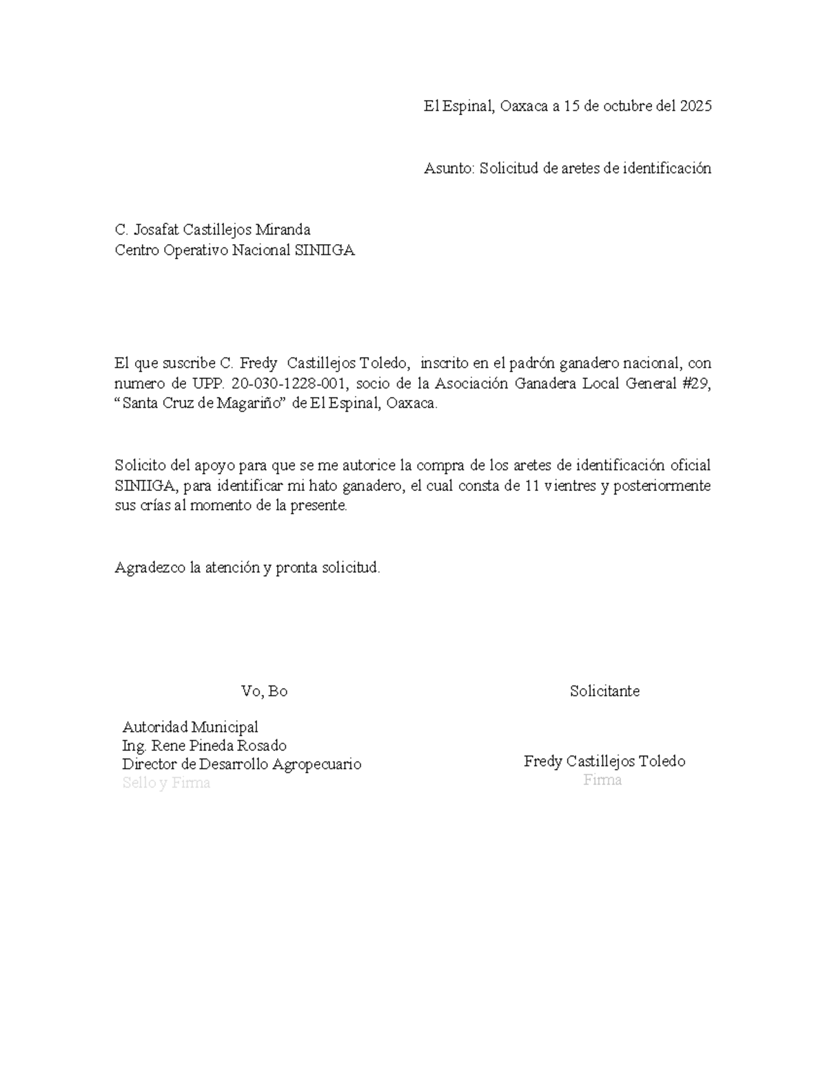 Solicitud de Aretes de Identificación SINIIGA - Fredy Castillejos - Studocu