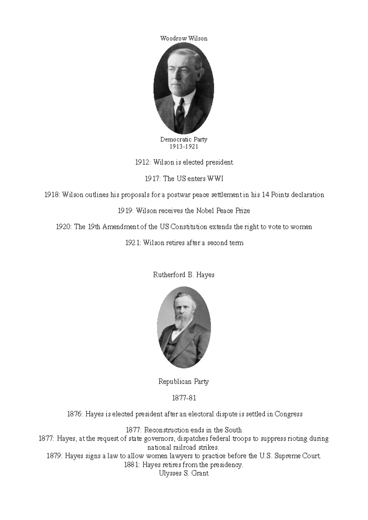 Potus Flashvards Lincoln-Wilson - Woodrow Wilson Democratic Party 1913 ...