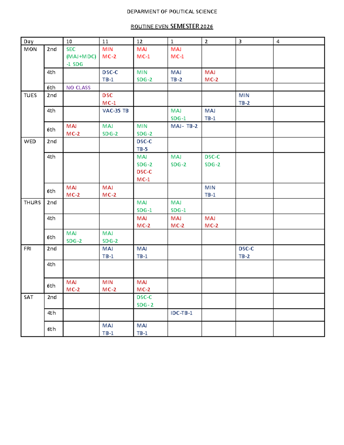 EVN 26 - Kola - DEPARMENT OF POLITICAL SCIENCE ROUTINE EVEN SEMESTER ...