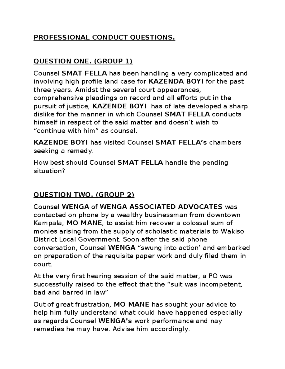 Professional Conduct Questions-2 - PROFESSIONAL CONDUCT QUESTIONS ...