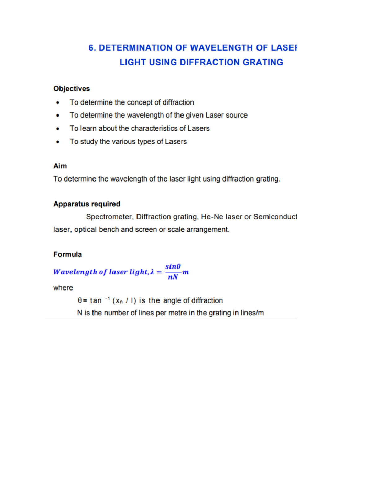 Determination of Wavelength of Laser Light Using Diffraction Grating ...