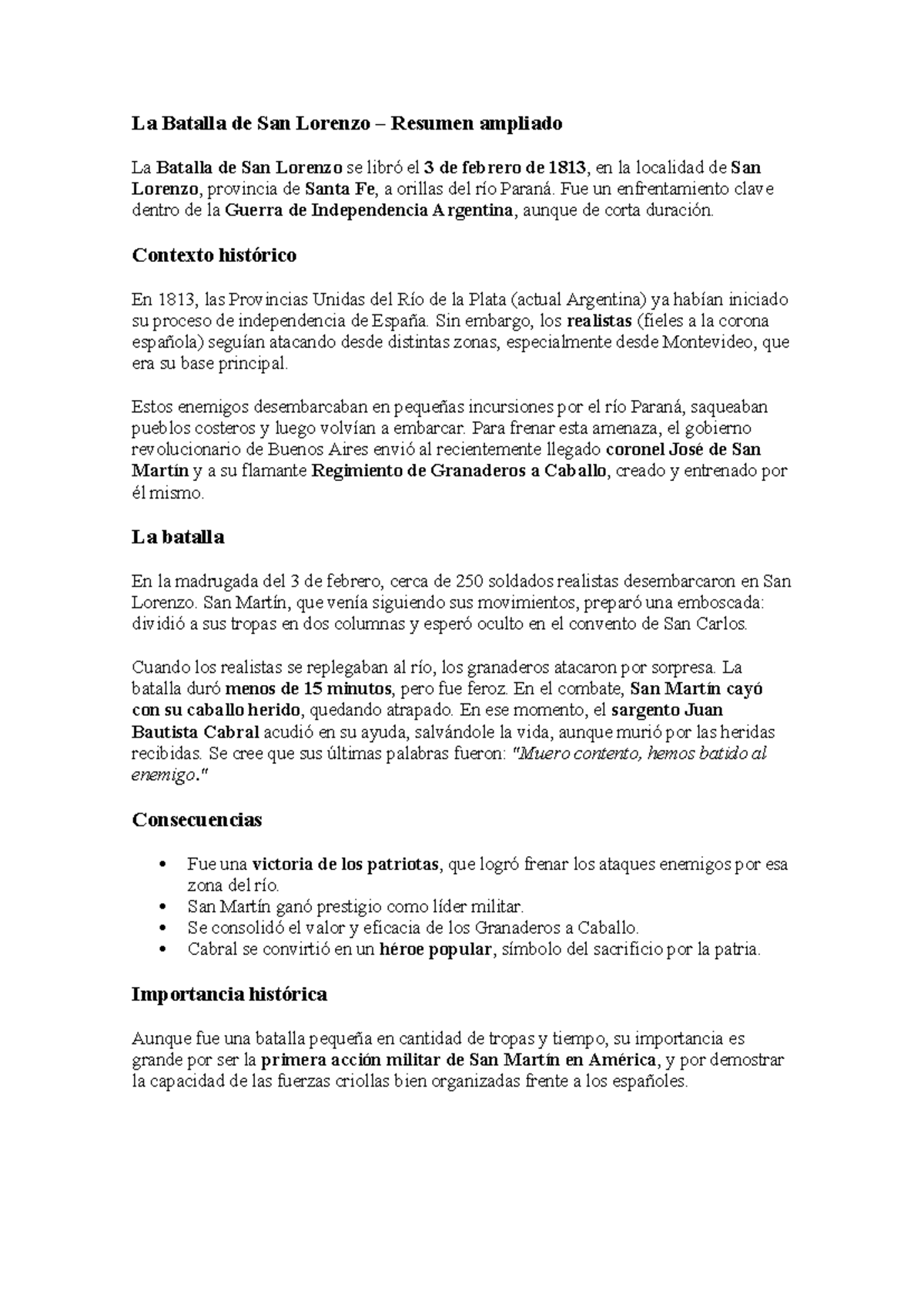 Resumen de La Batalla de San Lorenzo: Clave en la Independencia ...