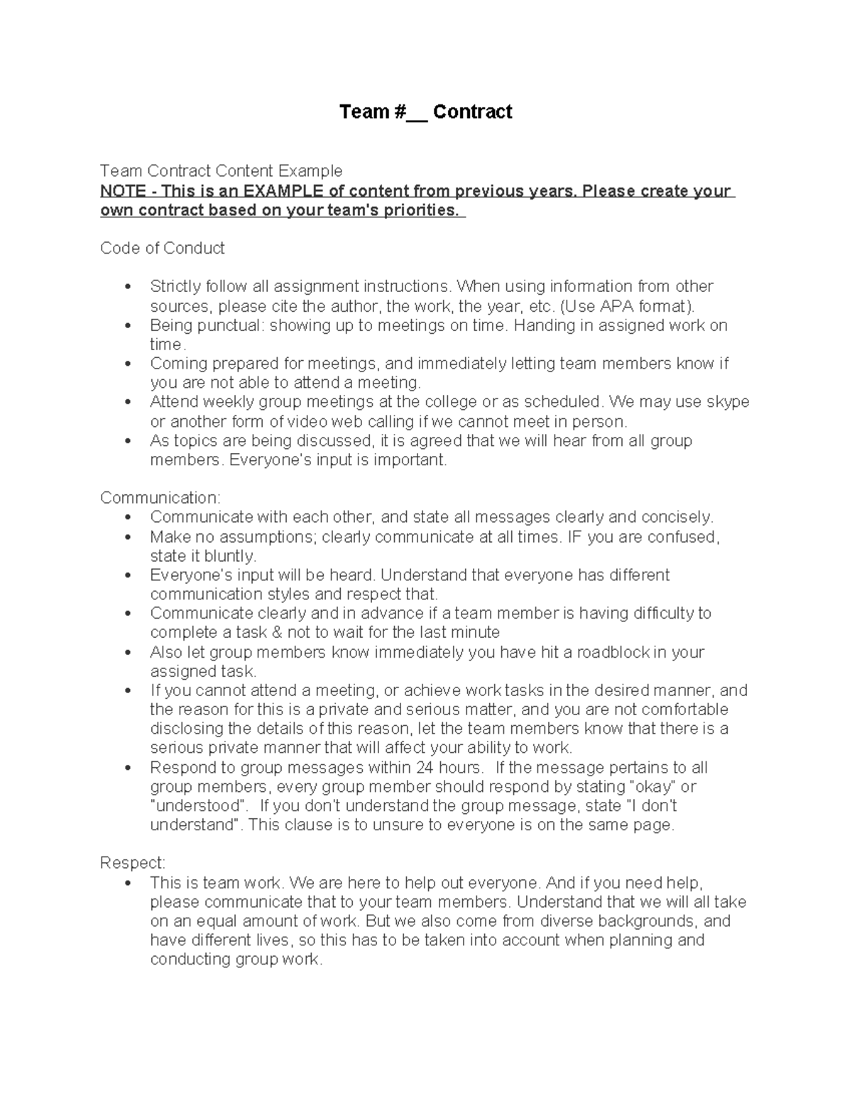 Team Contract Template PM Project Example: Guidelines & Conduct - Studocu