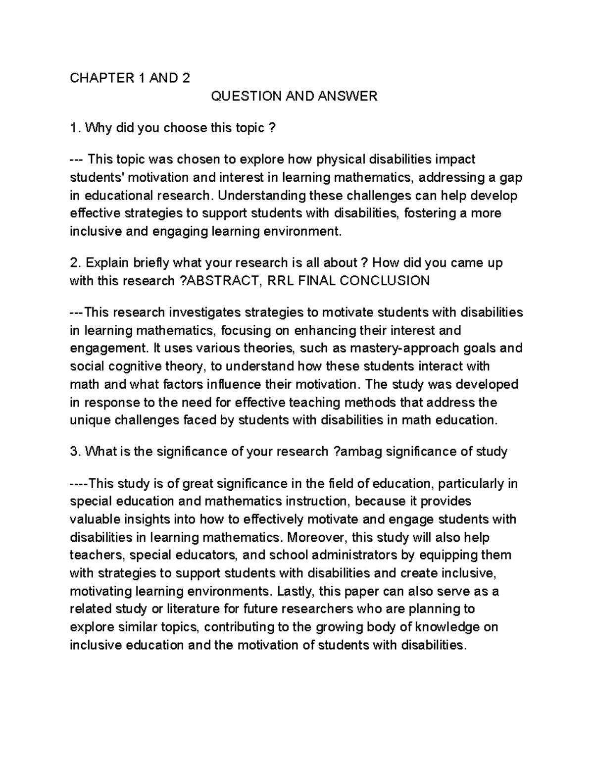 CHAPTER 1 & 2: Motivating Students with Disabilities in Math Education ...