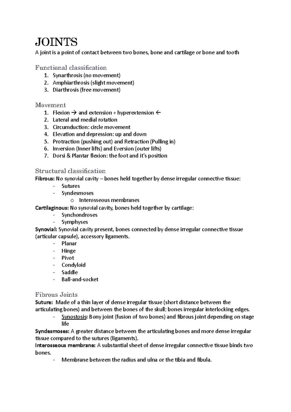 Lecture 5 notes - JOINTS A joint is a point of contact between two ...