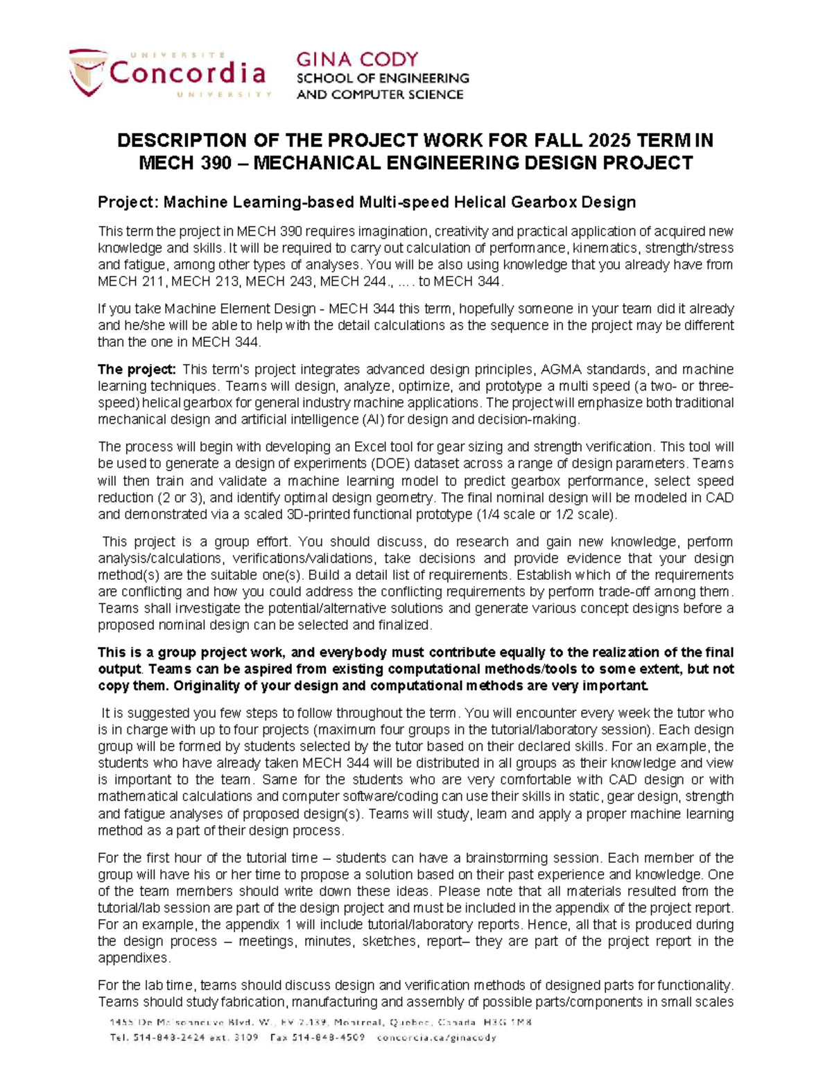 MECH 390 Project Overview: Helical Gearbox Design for Fall 2025 - Studocu