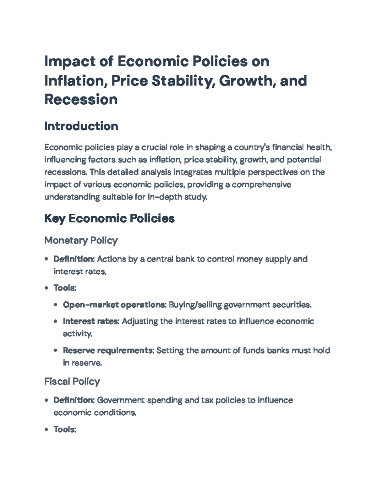 Impact of Economic Policies on Inflation and Growth: Analysis for ECON ...