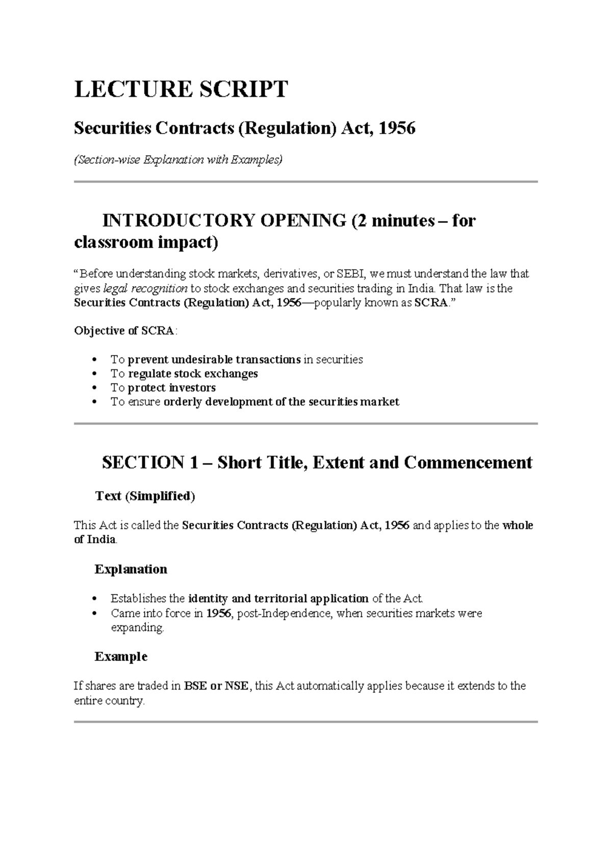 LECTURE SCRIPT: Understanding the Securities Contracts (Regulation) Act ...
