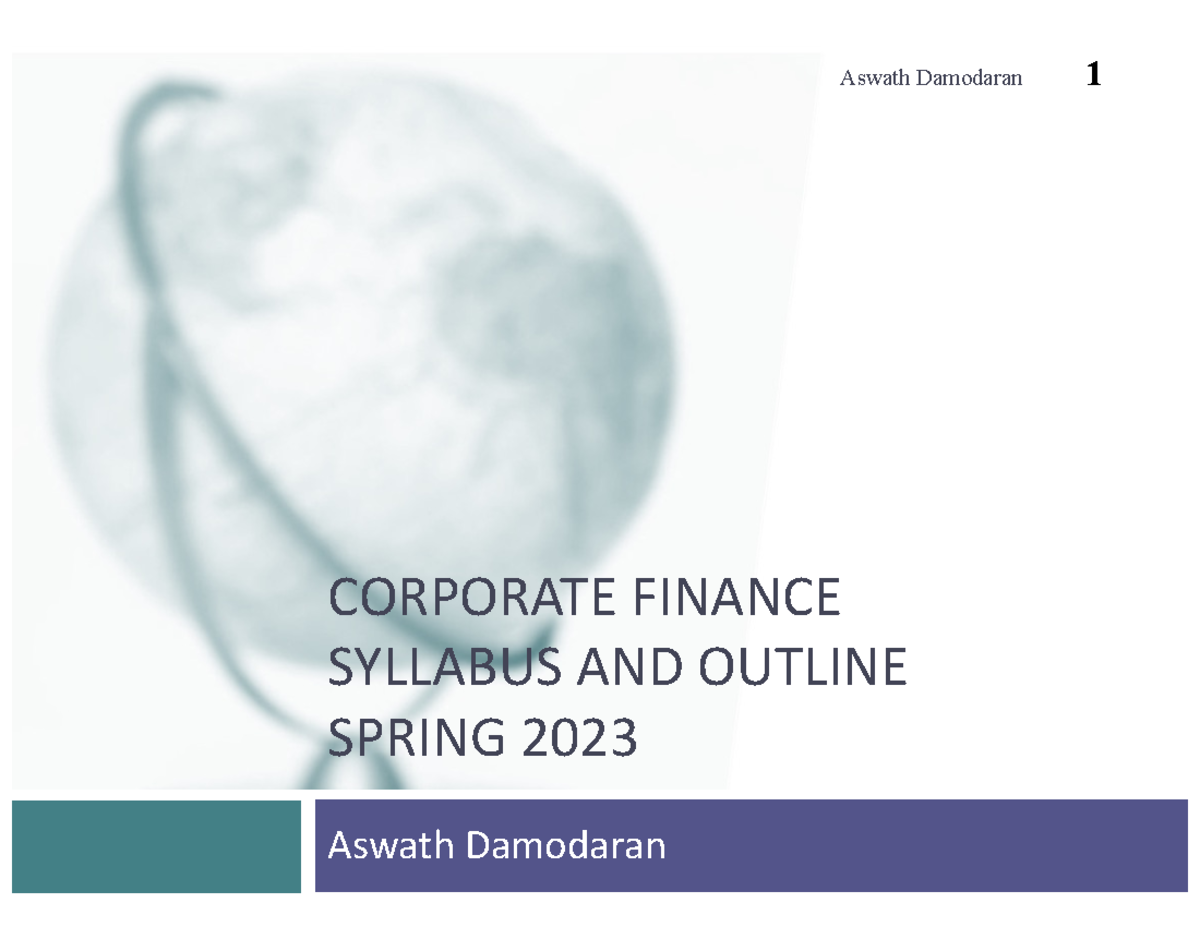 Corporate Finance Syllabus & Overview (Spring 2023) - Session 1 - Studocu