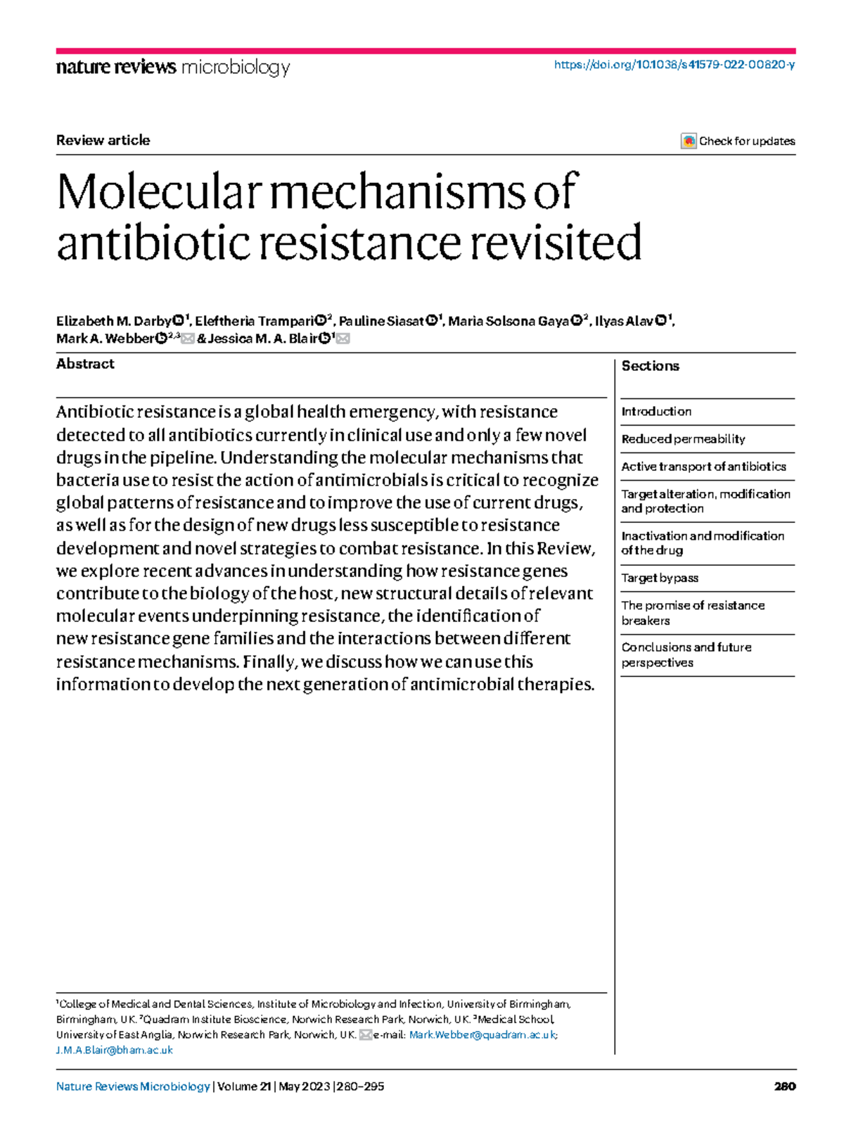 Molecular Mechanisms of Antibiotic Resistance Revisited: A Review - Studocu