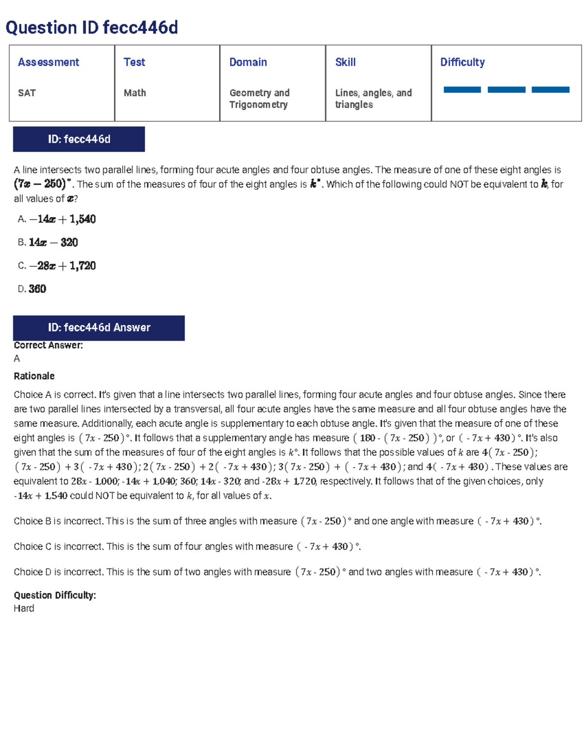SAT Math Geometry Hard Assessment Test Notes - Studocu