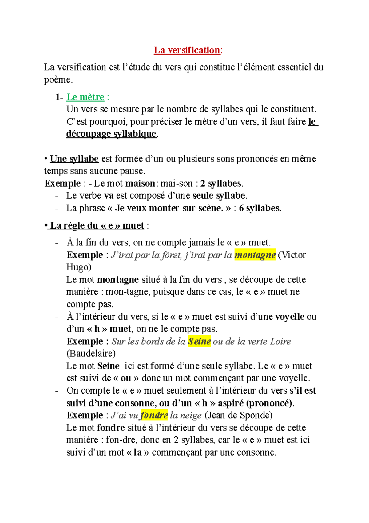 Versification et Stylistique: Concepts Clés du Poème - Studocu