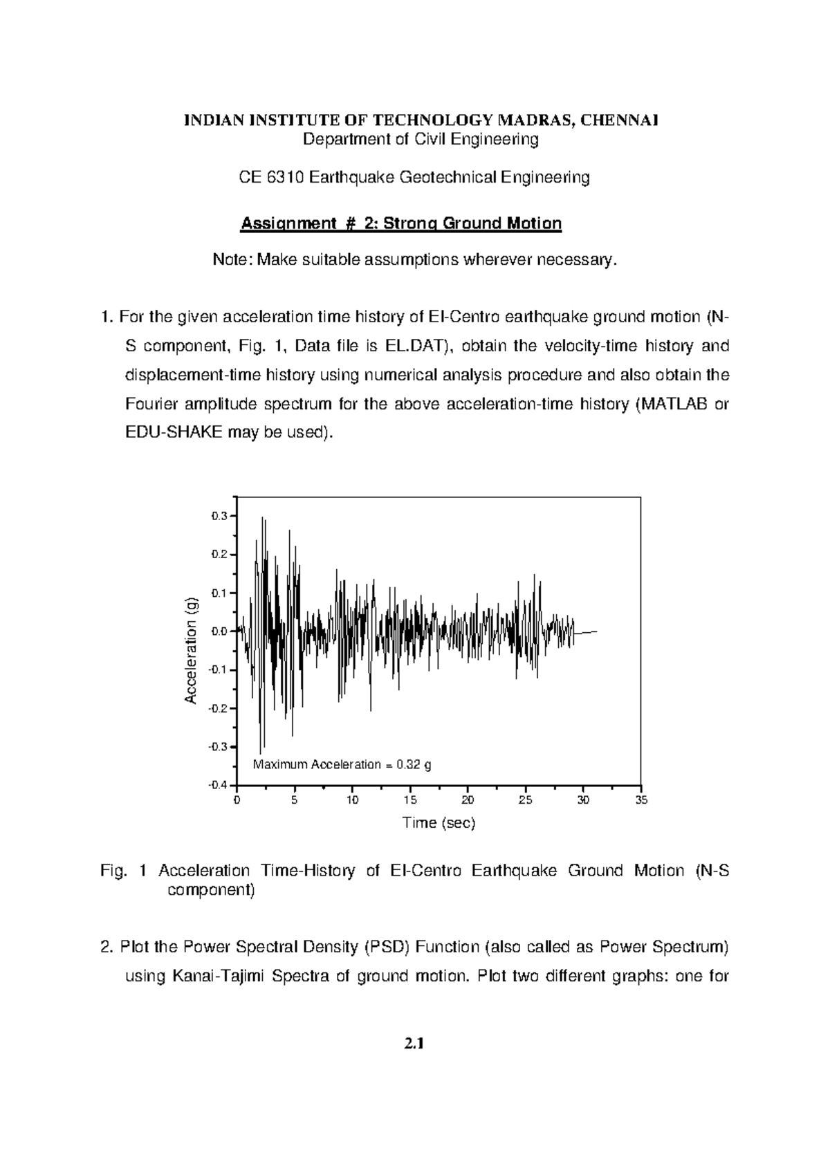 CE 6310 Assignment 2 - Strong Ground Motion Analysis - Studocu