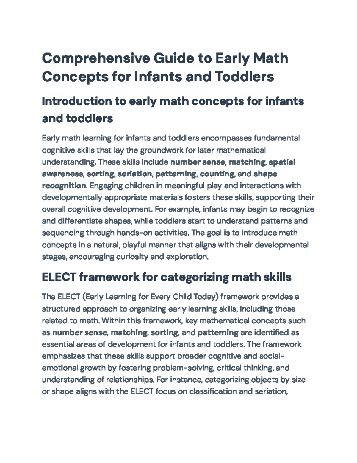 ELECT 101: Comprehensive Guide to Early Math Concepts for Infants ...