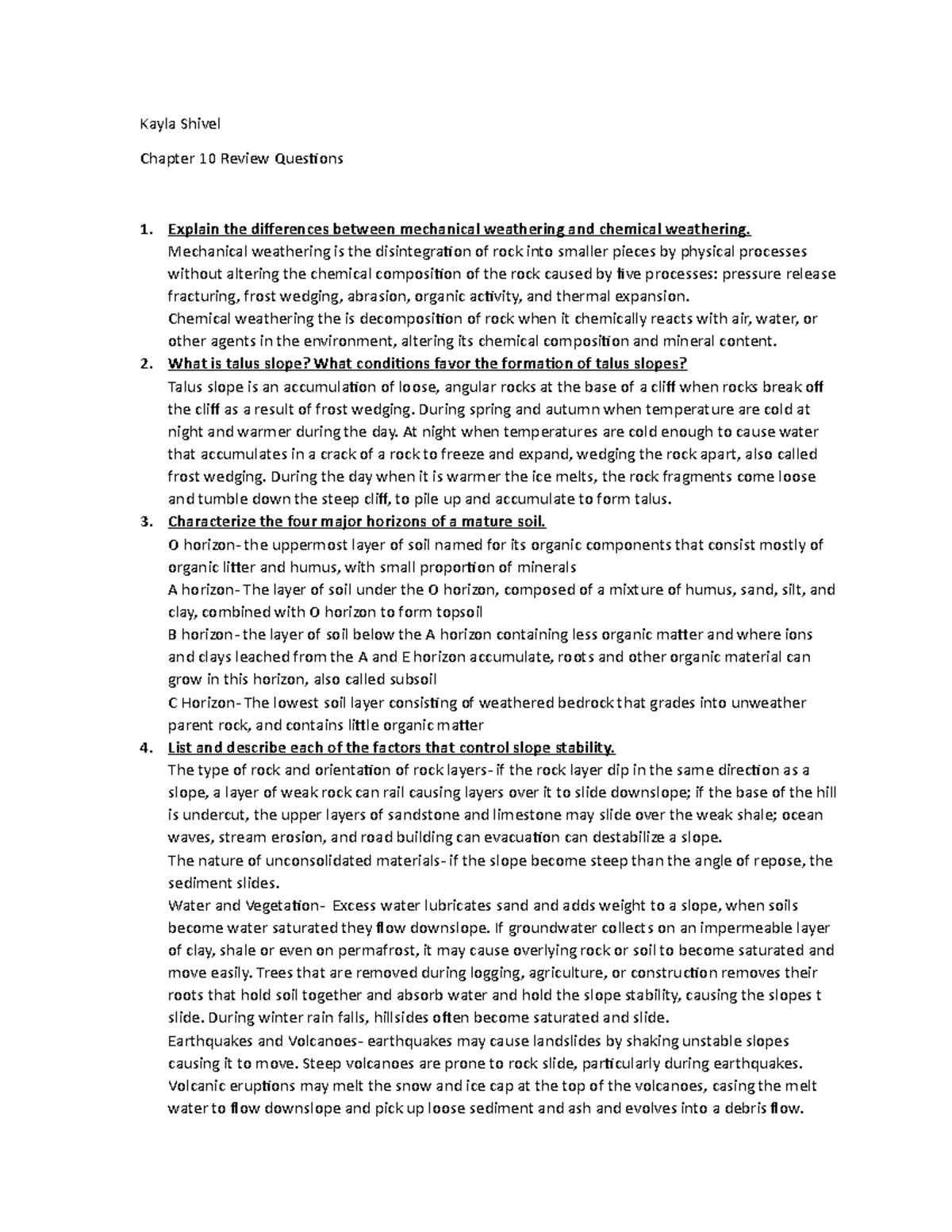 Chapter 10 Discussion Questions on Weathering and Soil Dynamics - Studocu