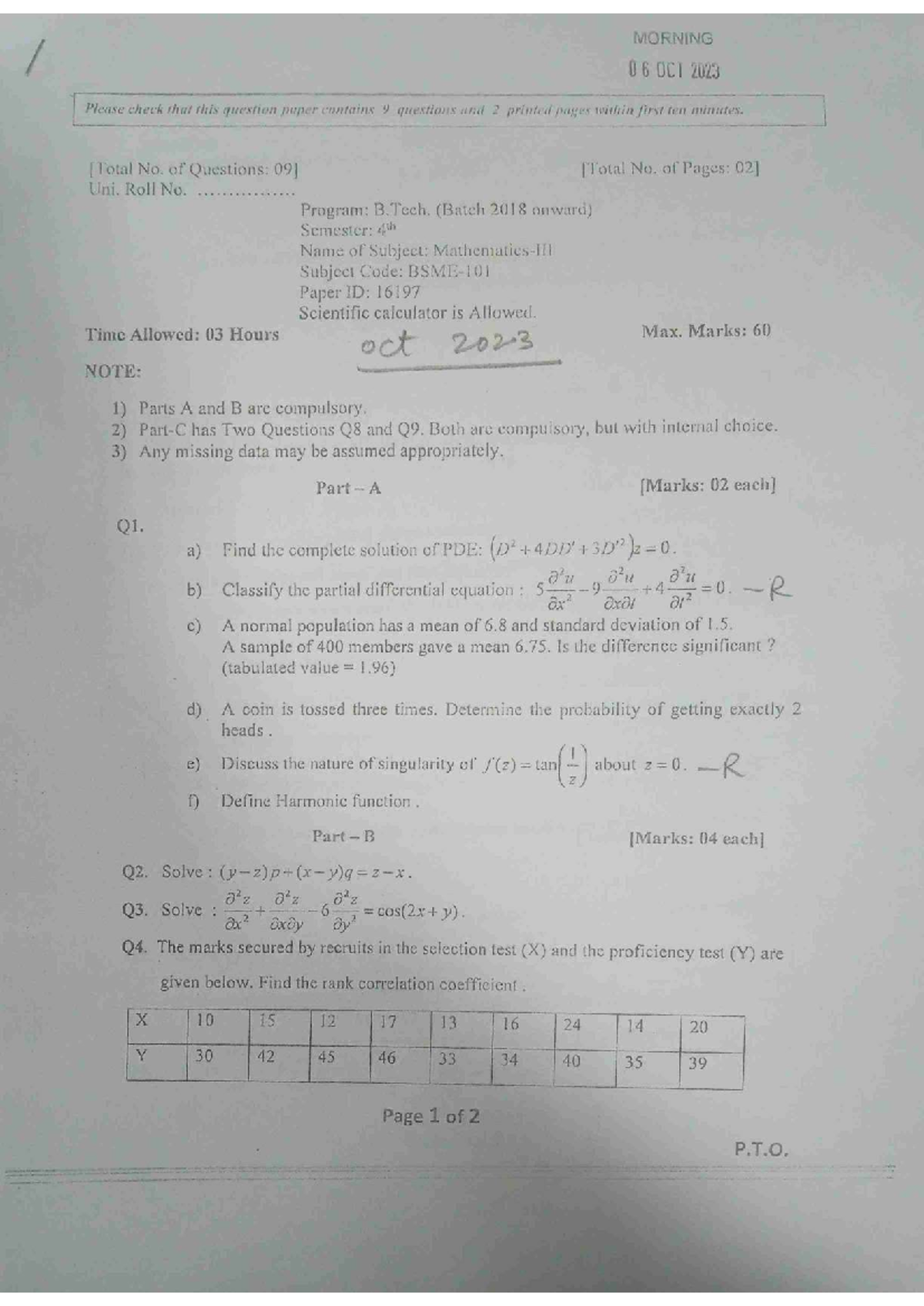 M3 PYQs - B.Tech 4th Sem Mathematics Question Paper - Studocu