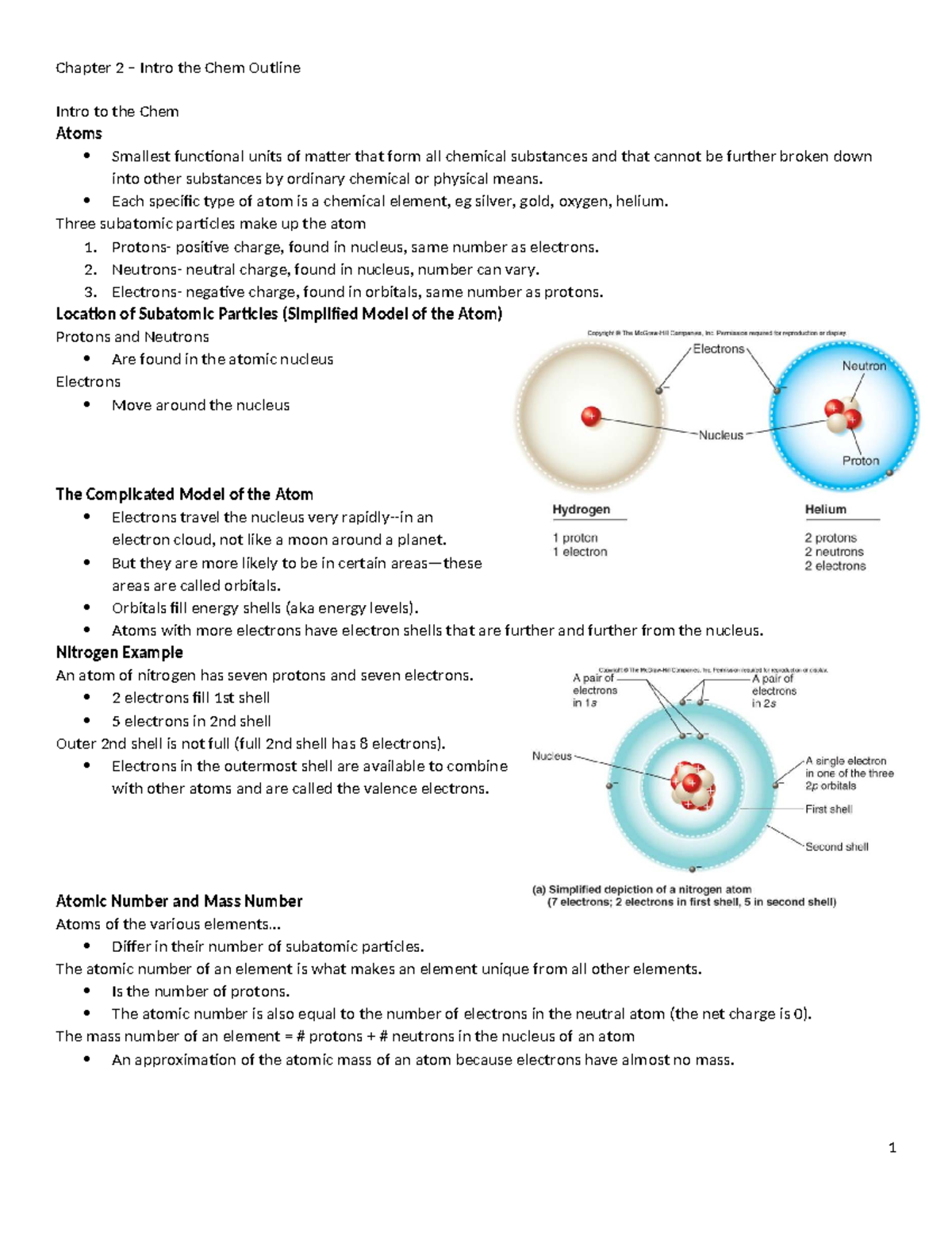 Chapter 2 Notes Outline: Introduction to Chemistry Concepts - Studocu