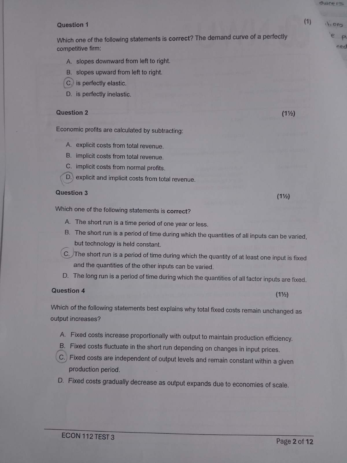 ECON 112 TEST 3 - Practice Questions for Chapters 9 to 11 - Studocu