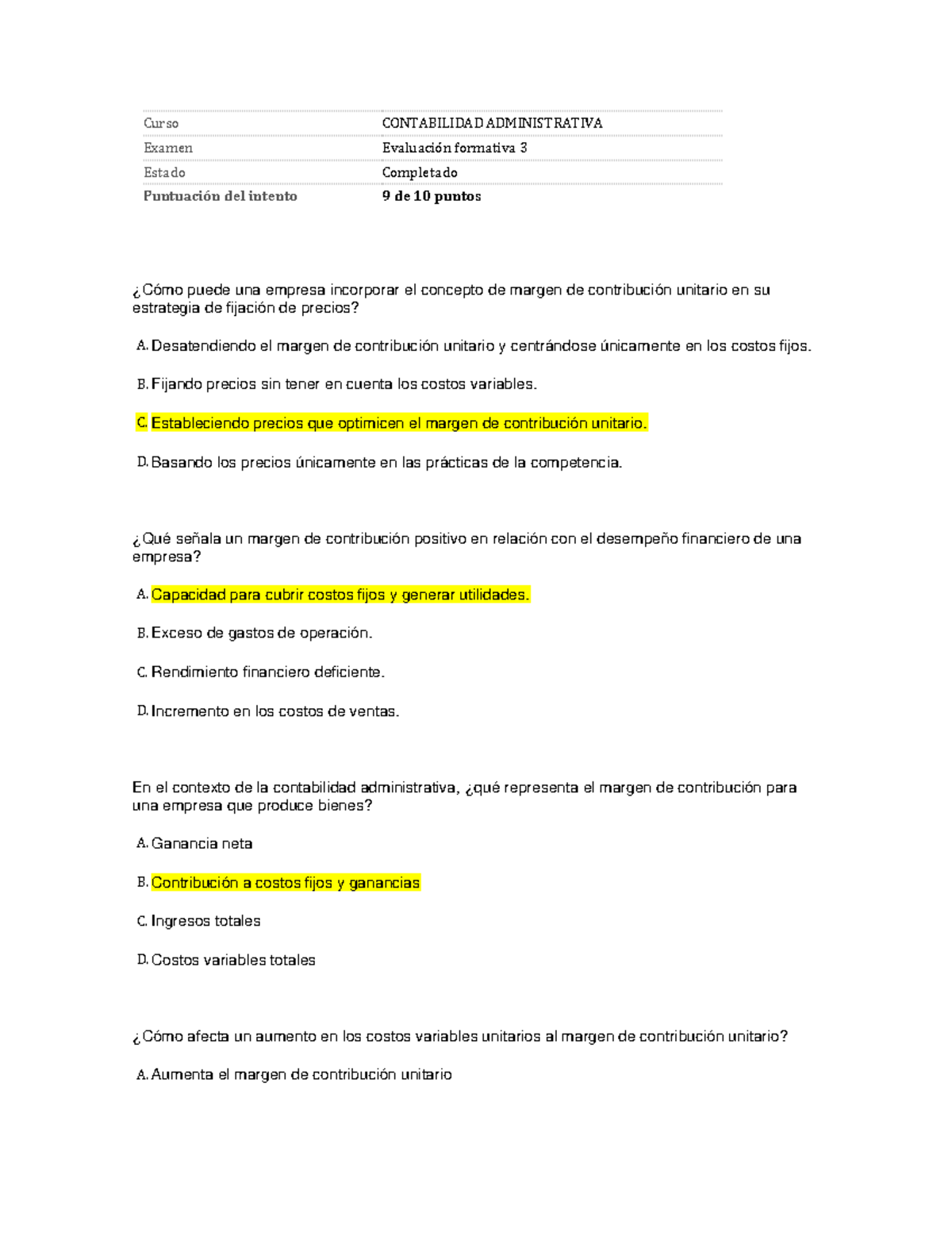 Evaluación Formativa 3: Margen de Contribución en Contabilidad Admin ...