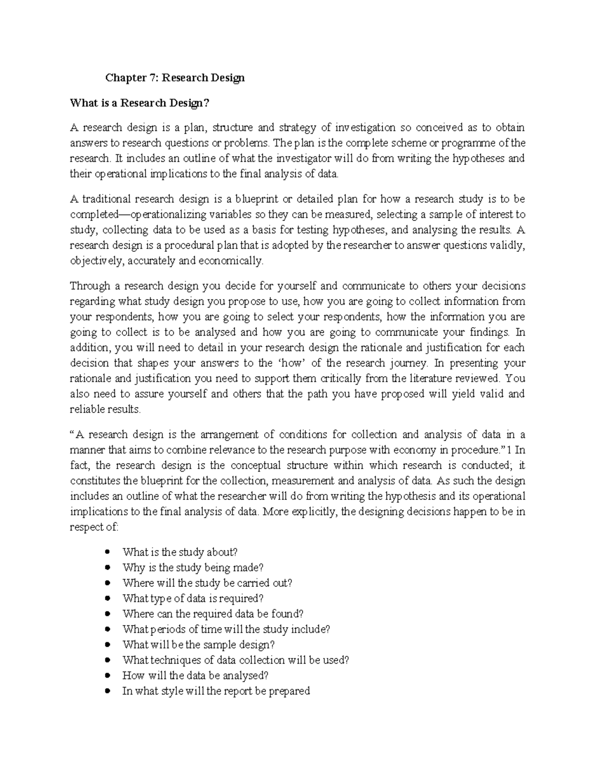 Chapter 7 - Jsjdje - Chapter 7: Research Design What is a Research ...