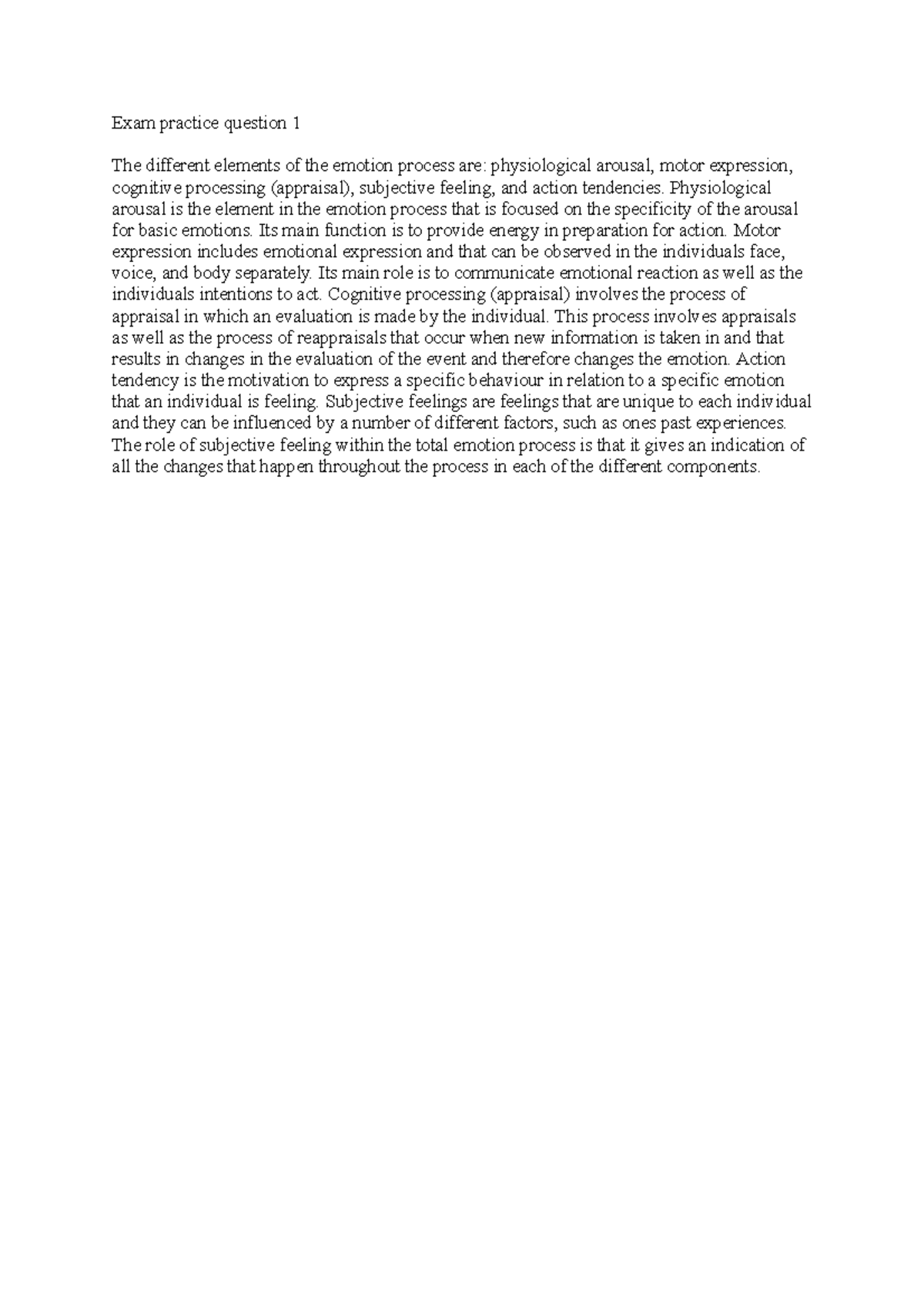 CCAP Practice Exam Questions: Week 1 Emotion Process Overview - Studeersnel