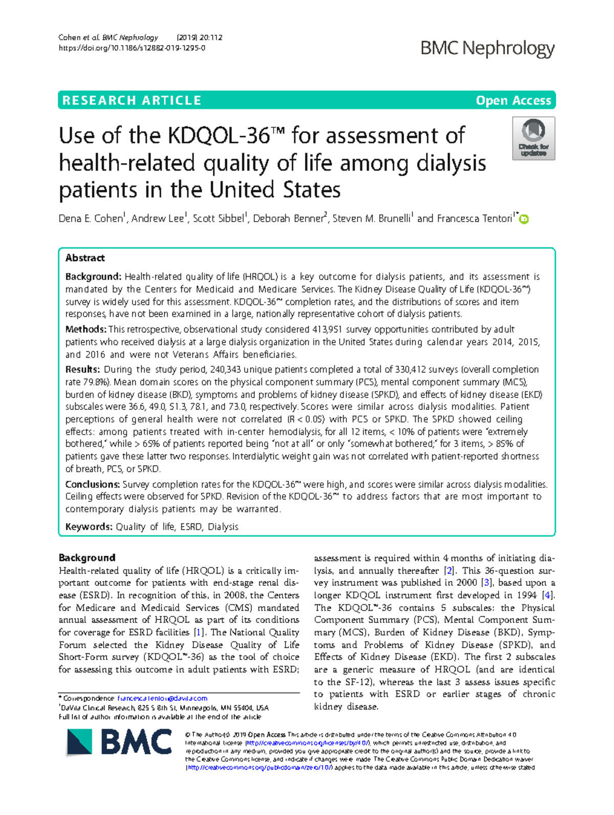 Assessment of Quality of Life in Dialysis Patients: A Study (BMC ...