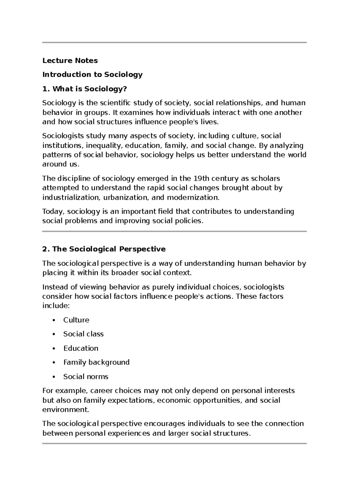 Lecture Notes SOC 101: Introduction to Sociology Overview - Studocu
