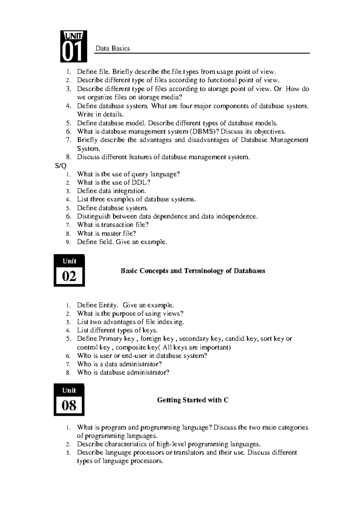 Computer Science 2nd Year: Important Questions on Databases & C ...