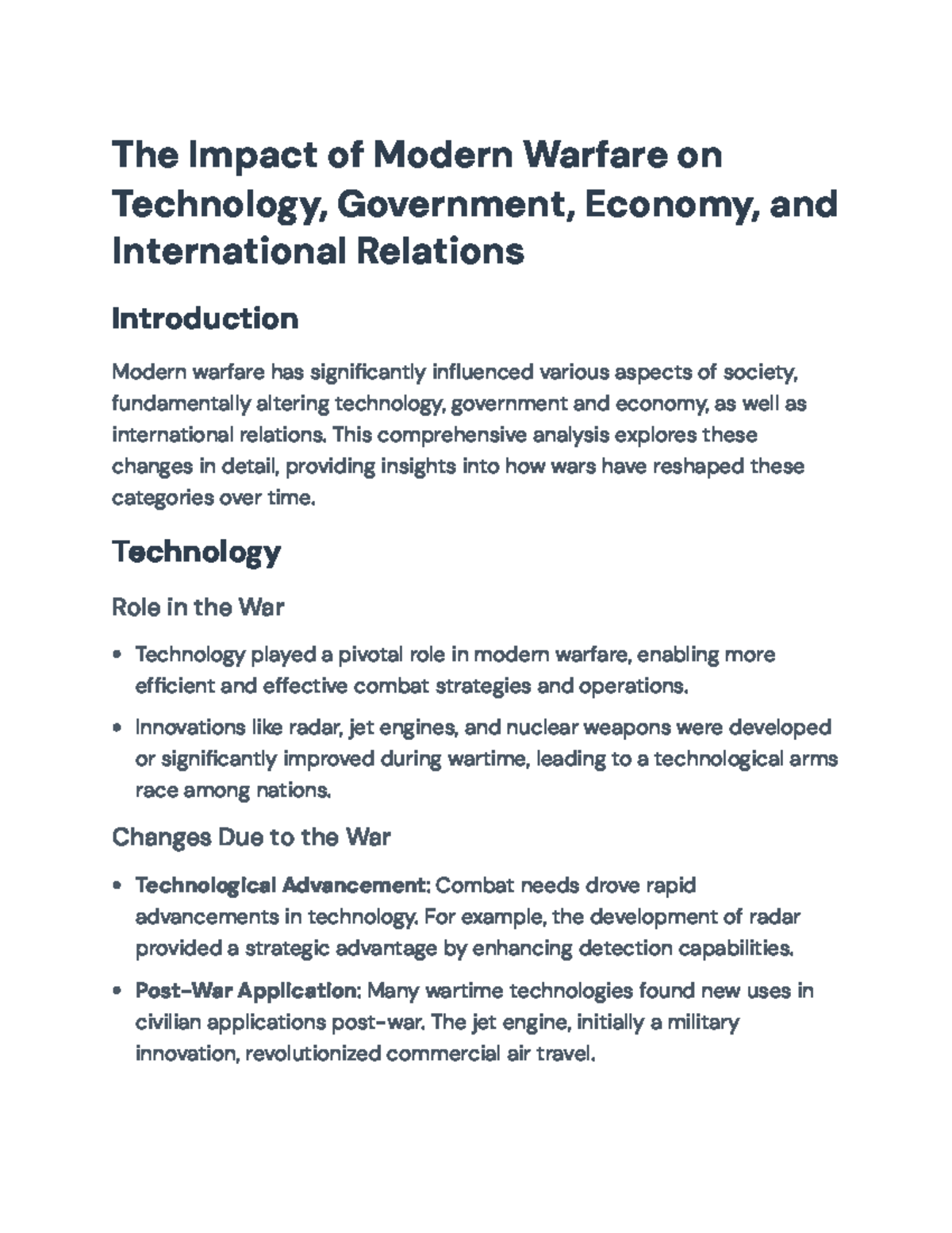The Impact of Modern Warfare on Tech, Economy, Gov, & Intl Relations ...